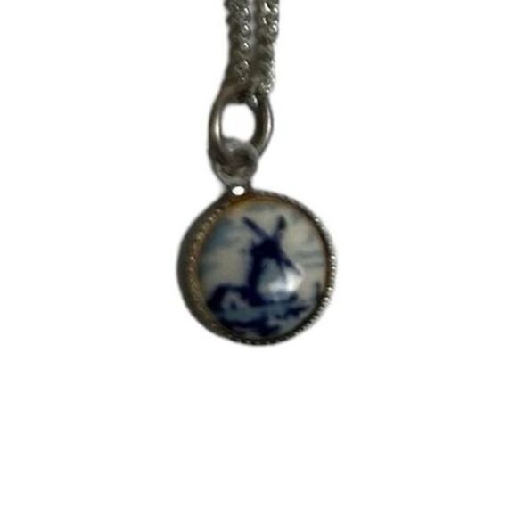Silver and multi color gray and pearl white necklace and windmill charm necklace - Picture 2 of 11